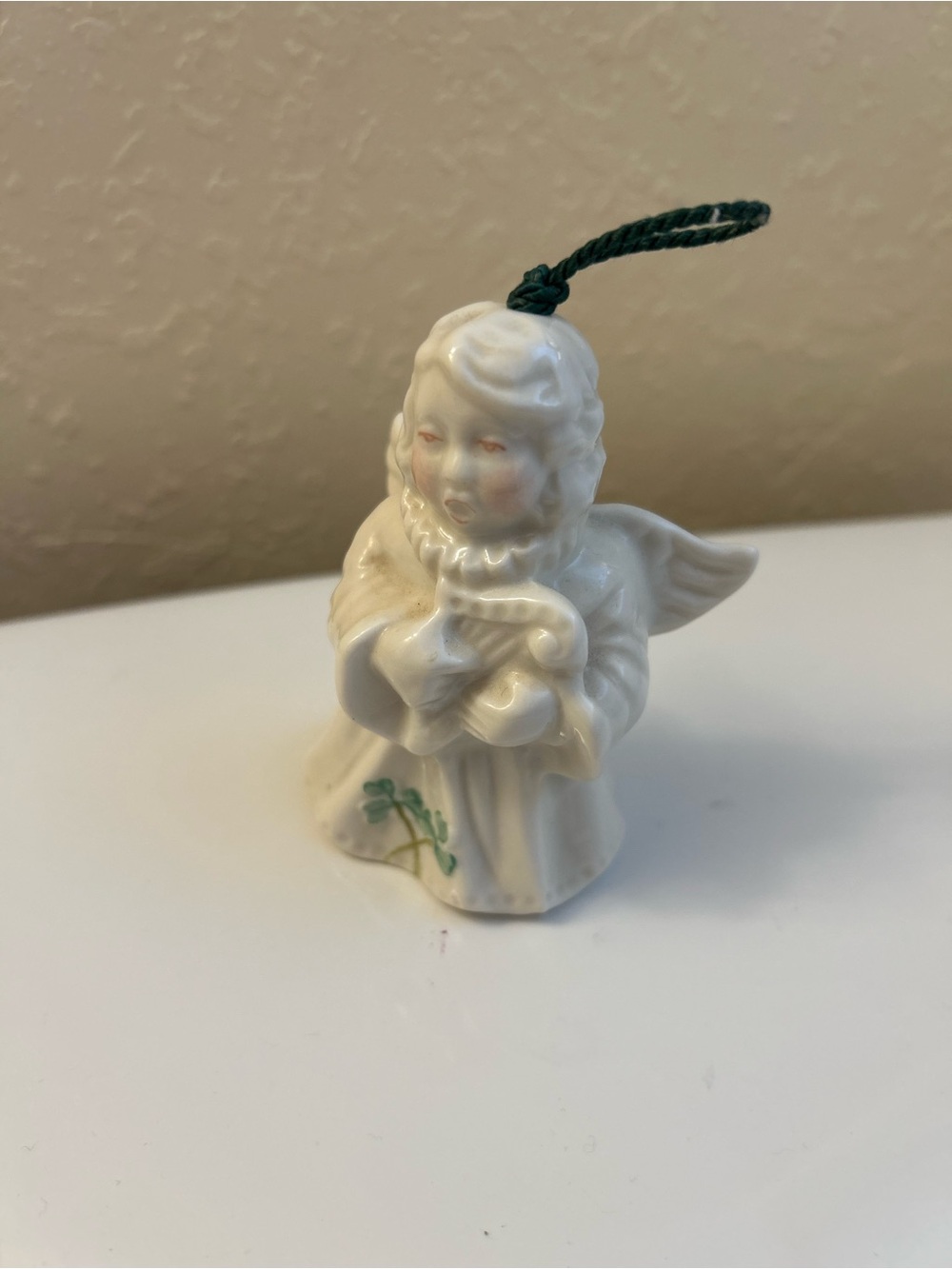 Porcelain Belleek Ireland White Angel Bell Figurine with harp